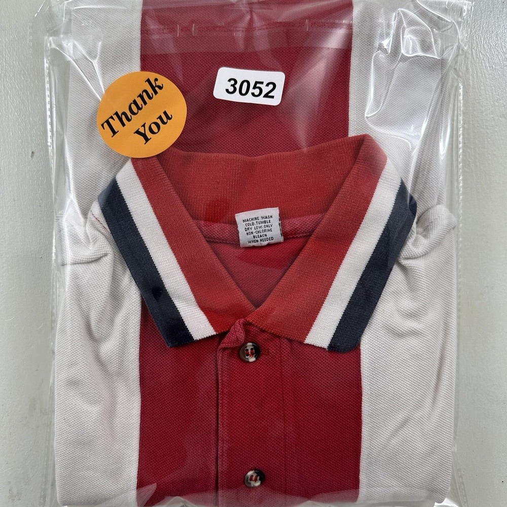 VTG Colorblock Polo Shirt Men Large Short Sleeve Red Blue Vertical Stripes Y2K - Picture 10 of 10